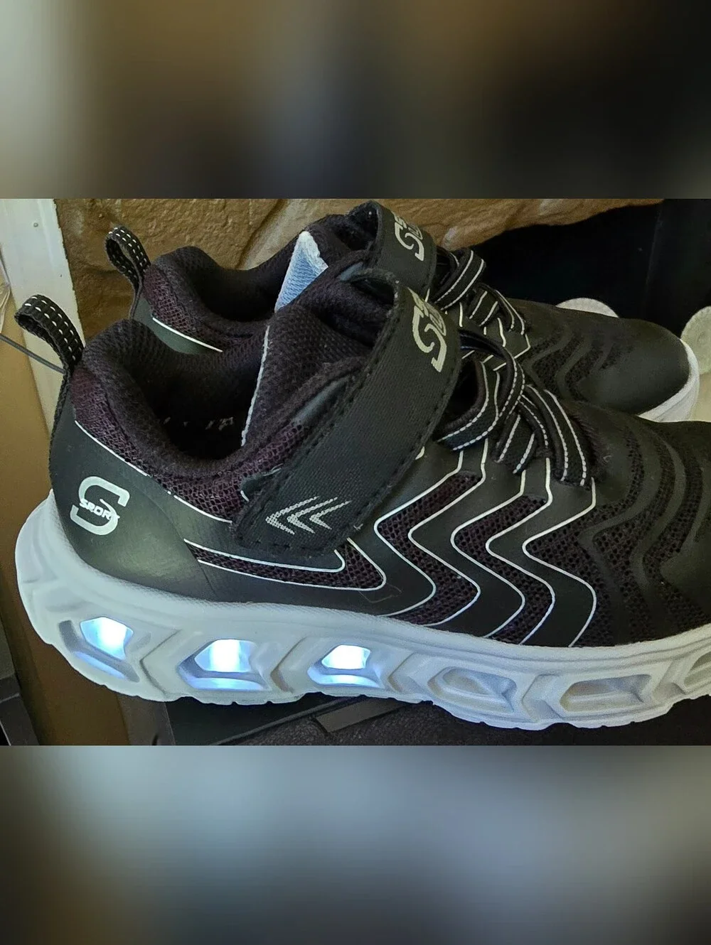 Sz 10 Toddler Kids S SPORT BY SKECHERS JARROD LIGHT-UP Black Bungee Lace/Adj Str